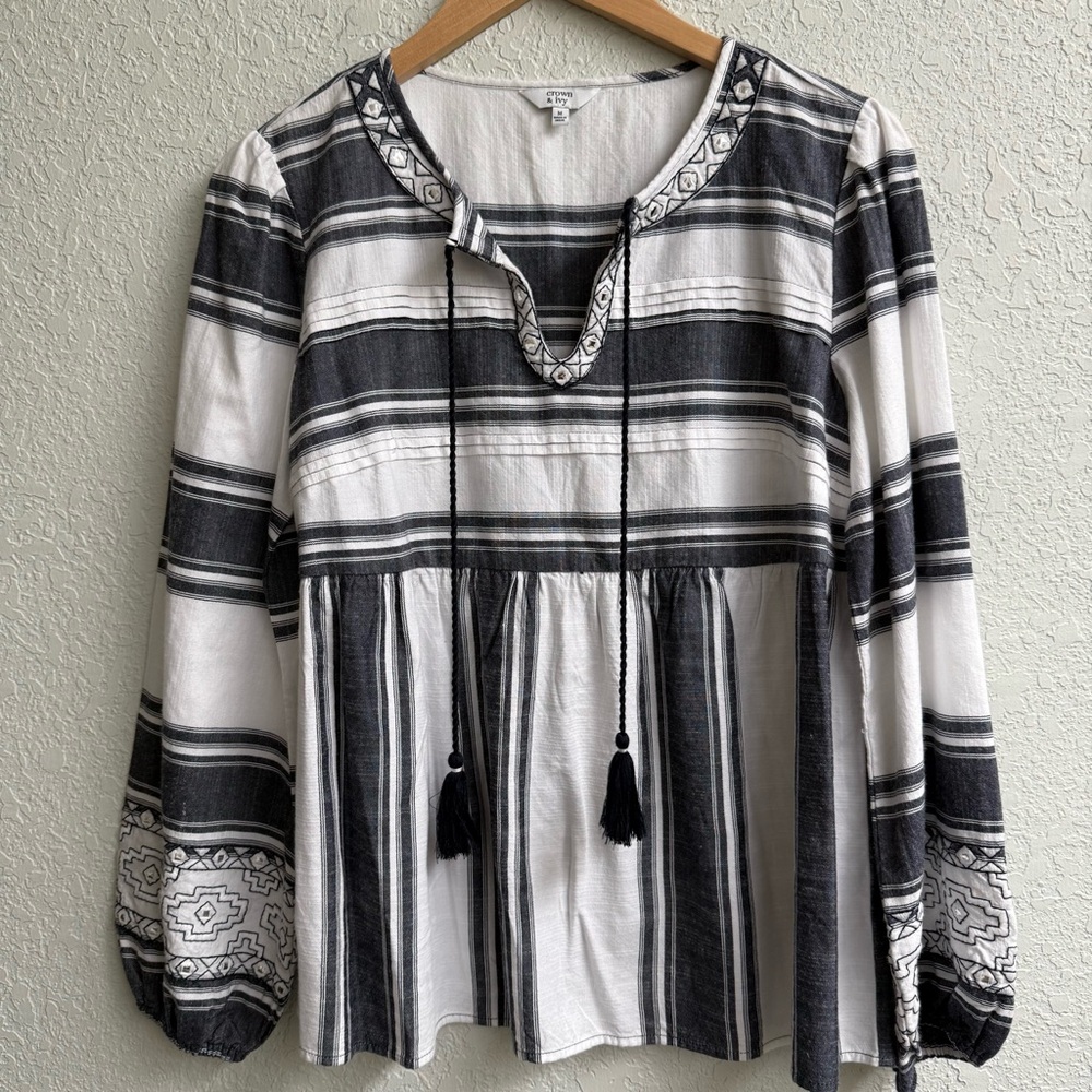 crown & ivy Black and White Striped Blouse